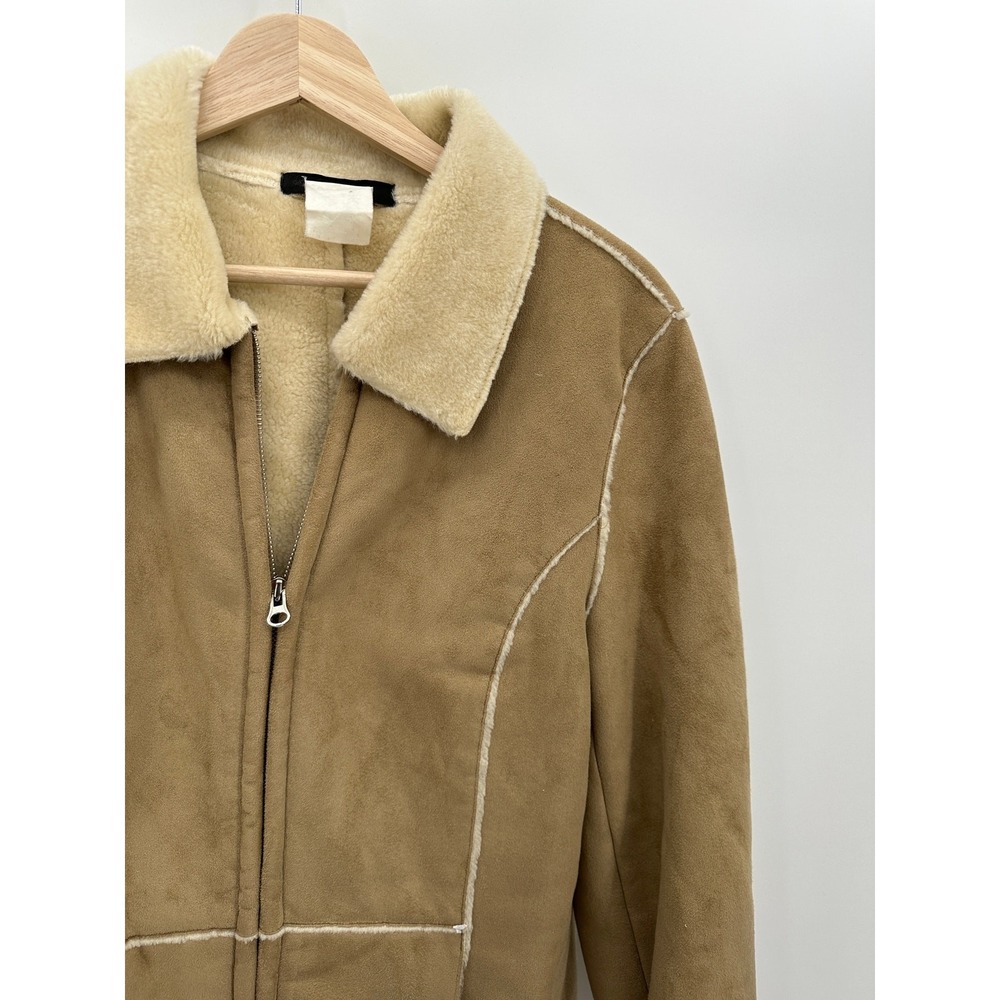 Tribal Womens Y2K 90s‎ Suede Jacket Tan Full Zip Boho Sherpa Lined Size M - Picture 4 of 6